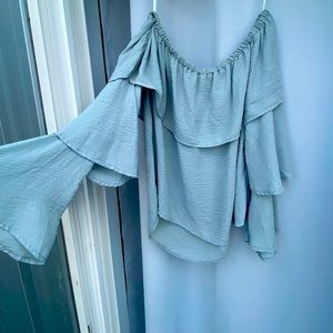 Blue strapless layered top